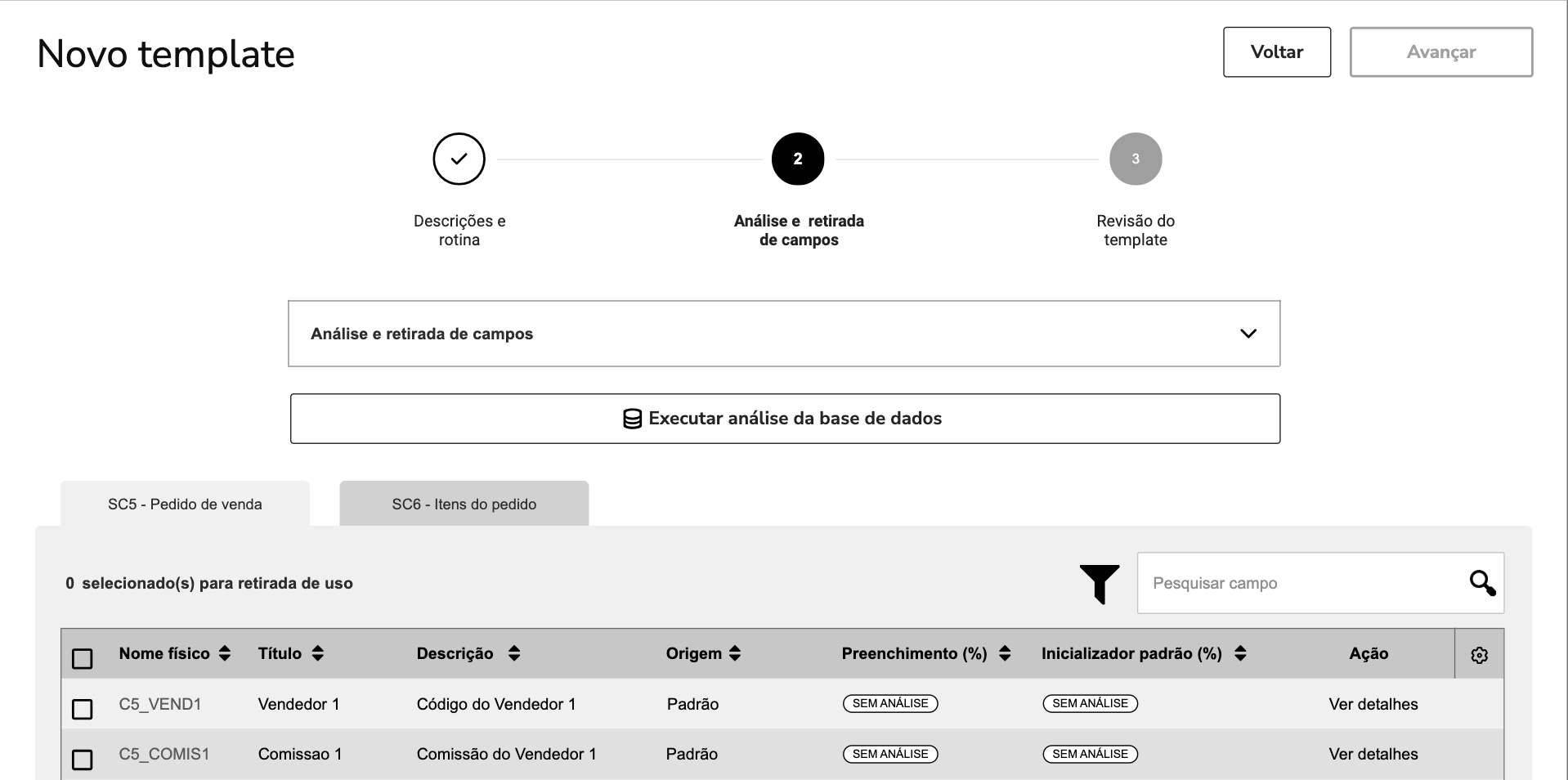 A sample of the mid fidelity prototype, showing the step 2 of the tool.